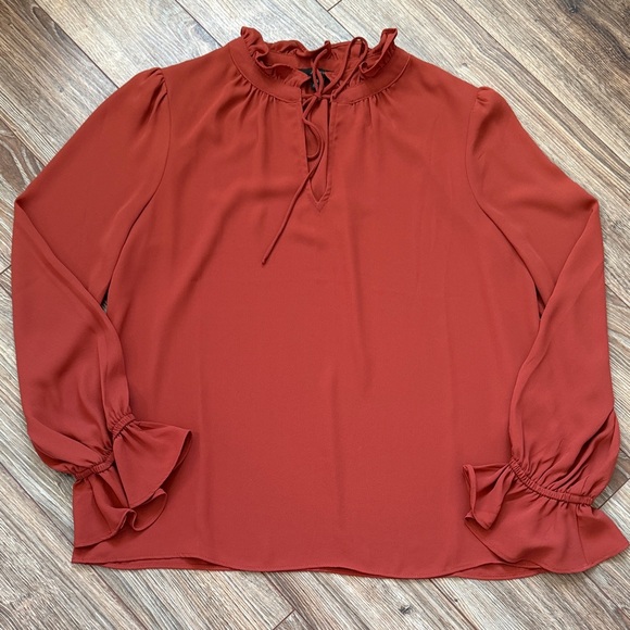 J. Crew Rust Ruffled Blouse - Picture 1 of 13